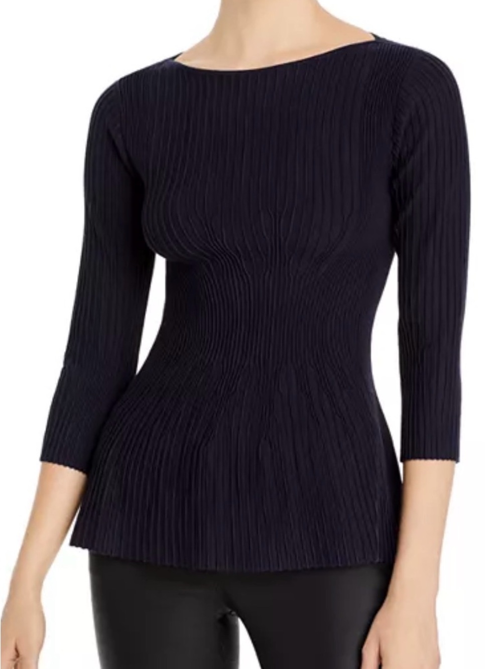 Emporio Armani Navy Rib Knit Peplum Sweater IT 42 Medium